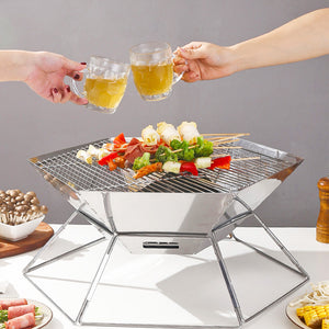 Portable Charcoal Grill, Folding Stainless Steel Camping Fire Pit